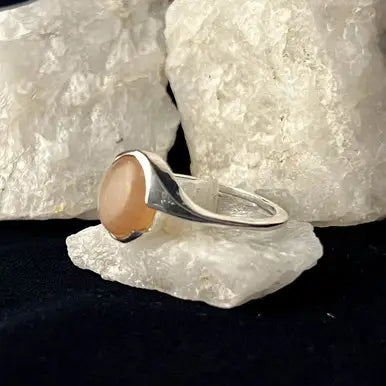 Peach Moonstone Cab Twist Ring