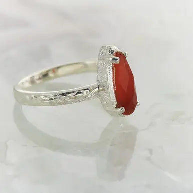 Carnelian Checker Filigree Ring