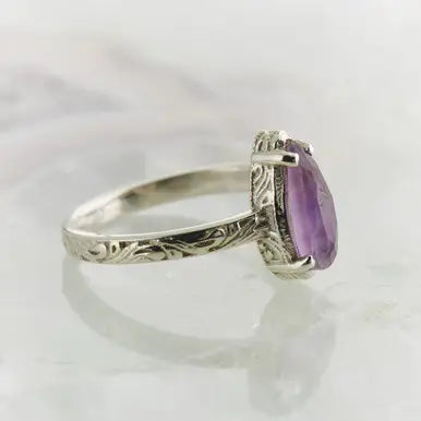 Amethyst Checker Filigree Ring