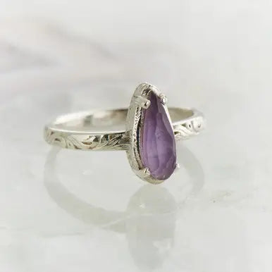 Amethyst Checker Filigree Ring