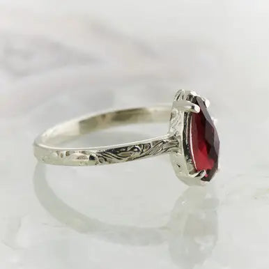 Garnet Checker Filigree Ring