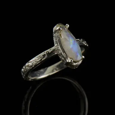 Moonstone Checker Filigree Ring