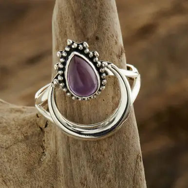 Amethyst Halo Ring