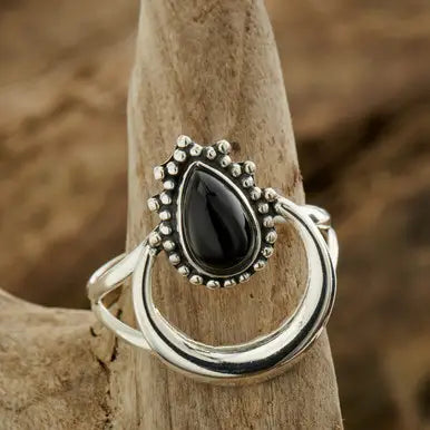 Black Onyx Halo Ring