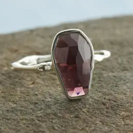 Garnet Bone Band Coffin Ring