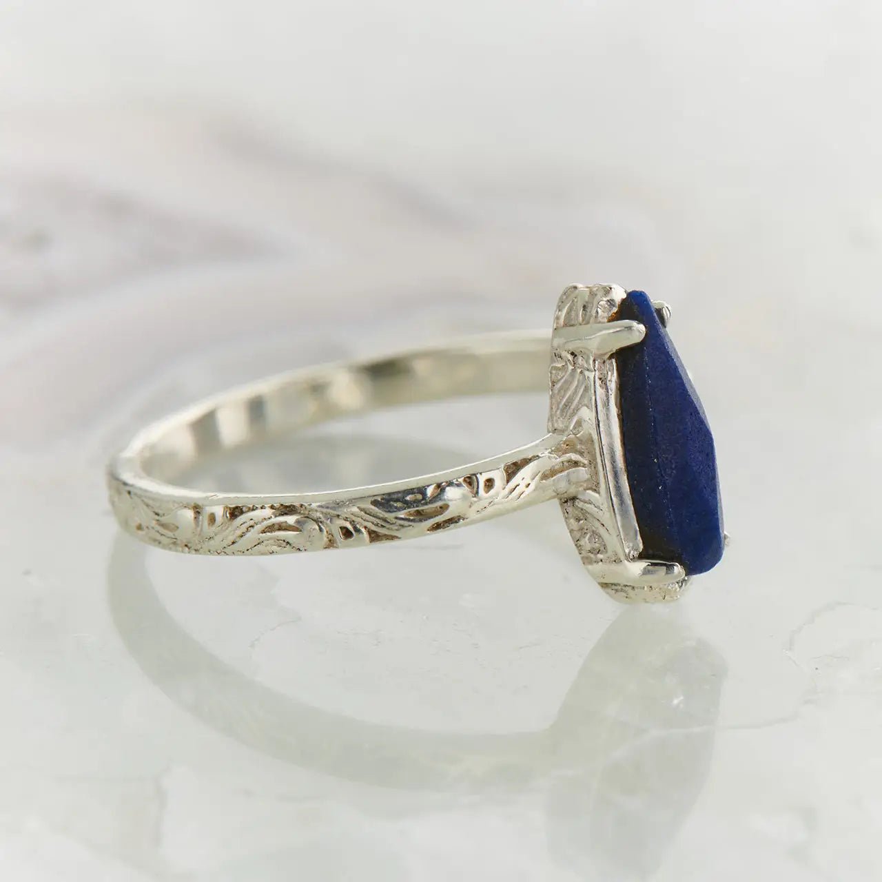 Lapis Lazuli Checker Filigree Ring