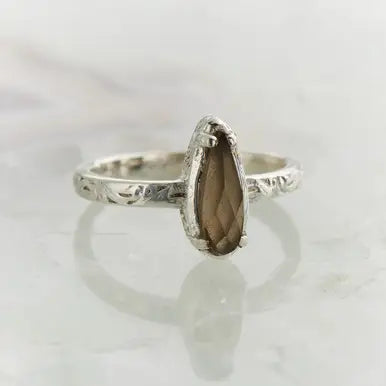 Smoky Quartz Checker Filigree Ring