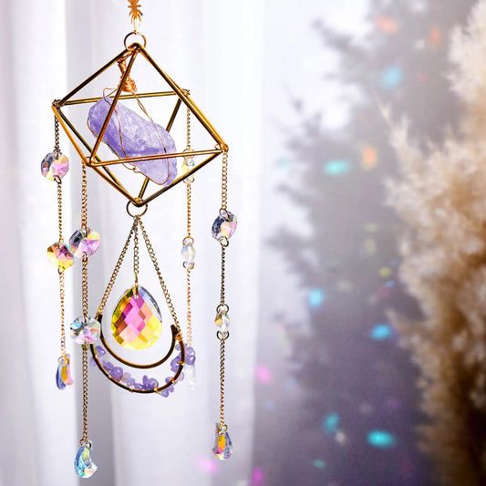 Sun Catcher -  Gold Triangle and Amethyst