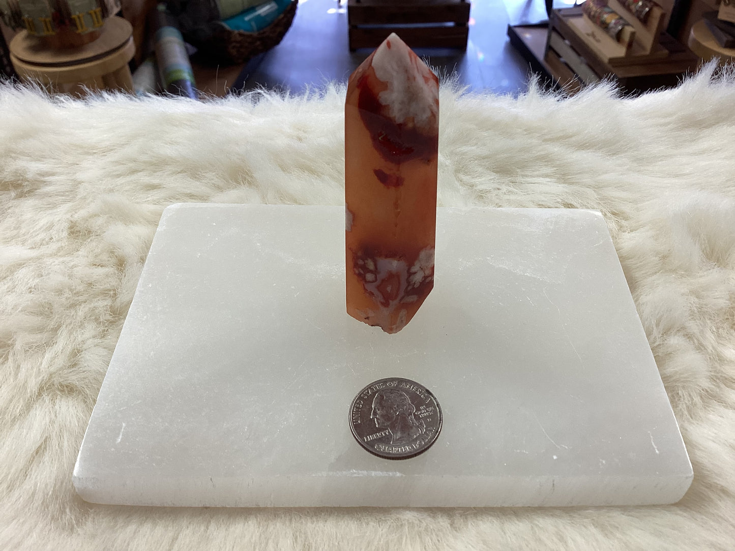 Carnelian Flower Agate Obelisk Tower - Large