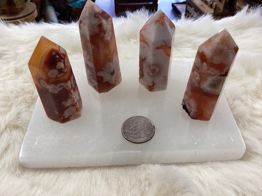 Carnelian Flower Agate Obelisk Towers - Medium