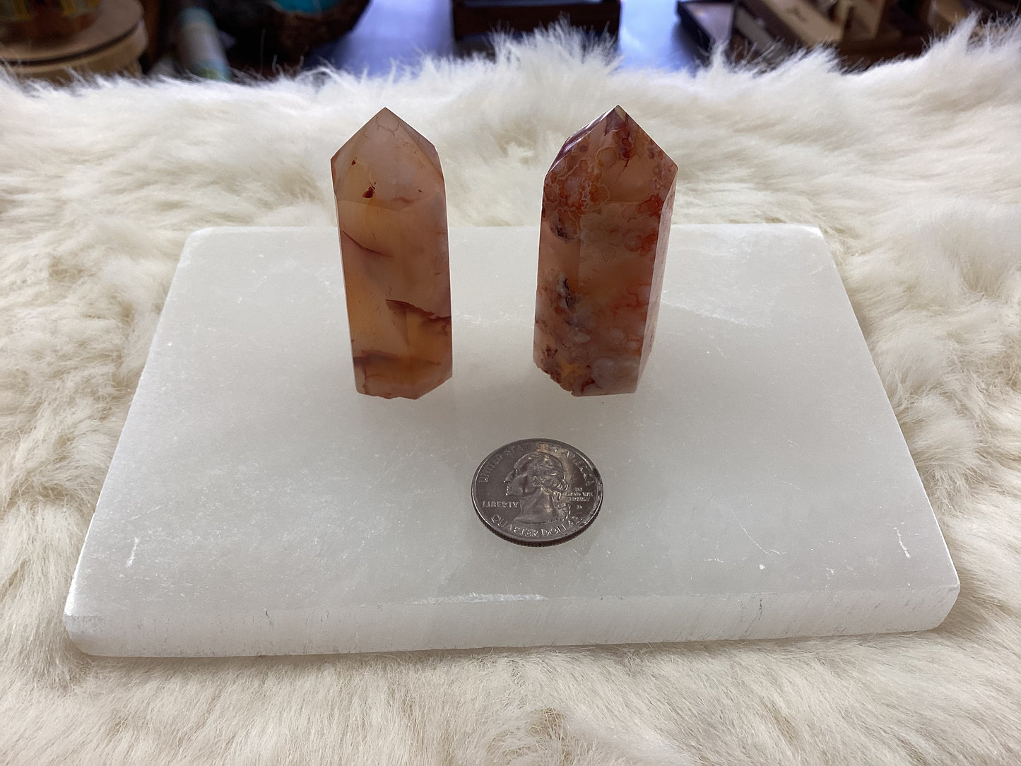 Carnelian Flower Agate Obelisk Towers - Small