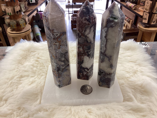 Blue Flower Agate Obelisk Tower Points - Large