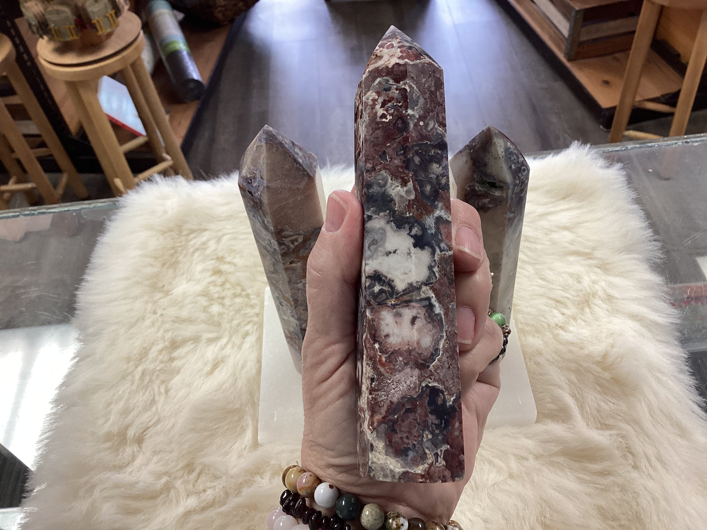 Blue Flower Agate Obelisk Tower Points - Large