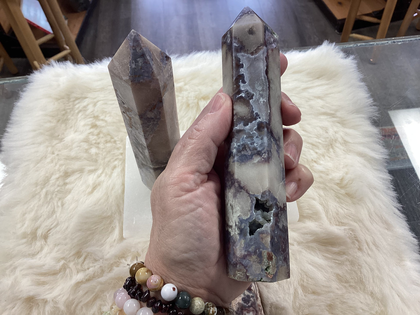 Blue Flower Agate Obelisk Tower Points - Large