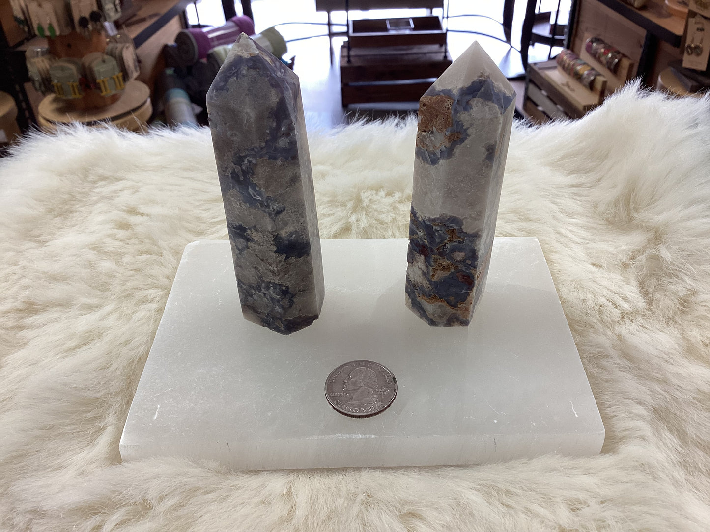 Blue Flower Agate Obelisk Points - Medium