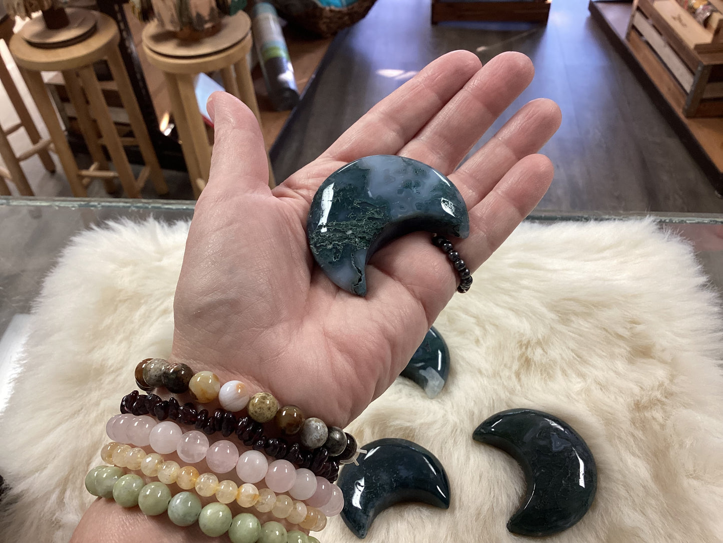 Moss Agate Crystal Moons