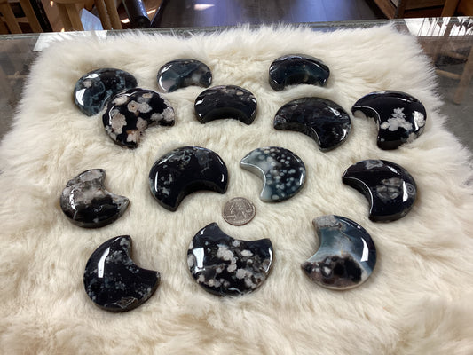 Black Flower Agate Crystal Moons