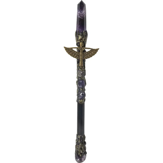 Magick Wand - Amethyst Point with Gold Isis