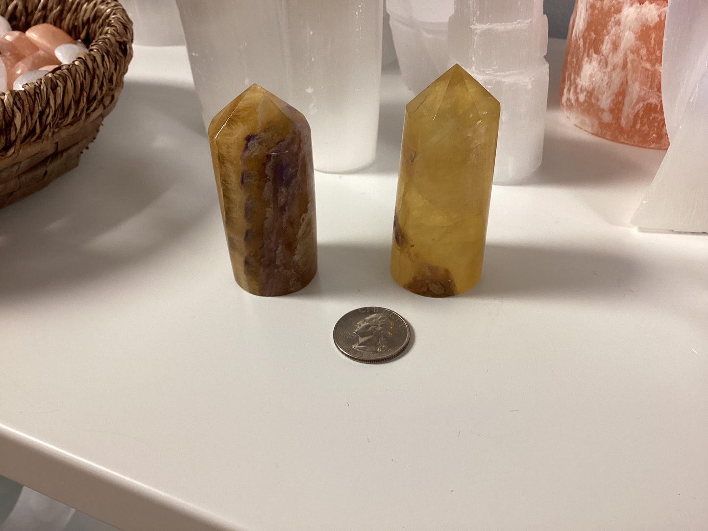 Yellow Fluorite Crystal Cylinder Points - Medium