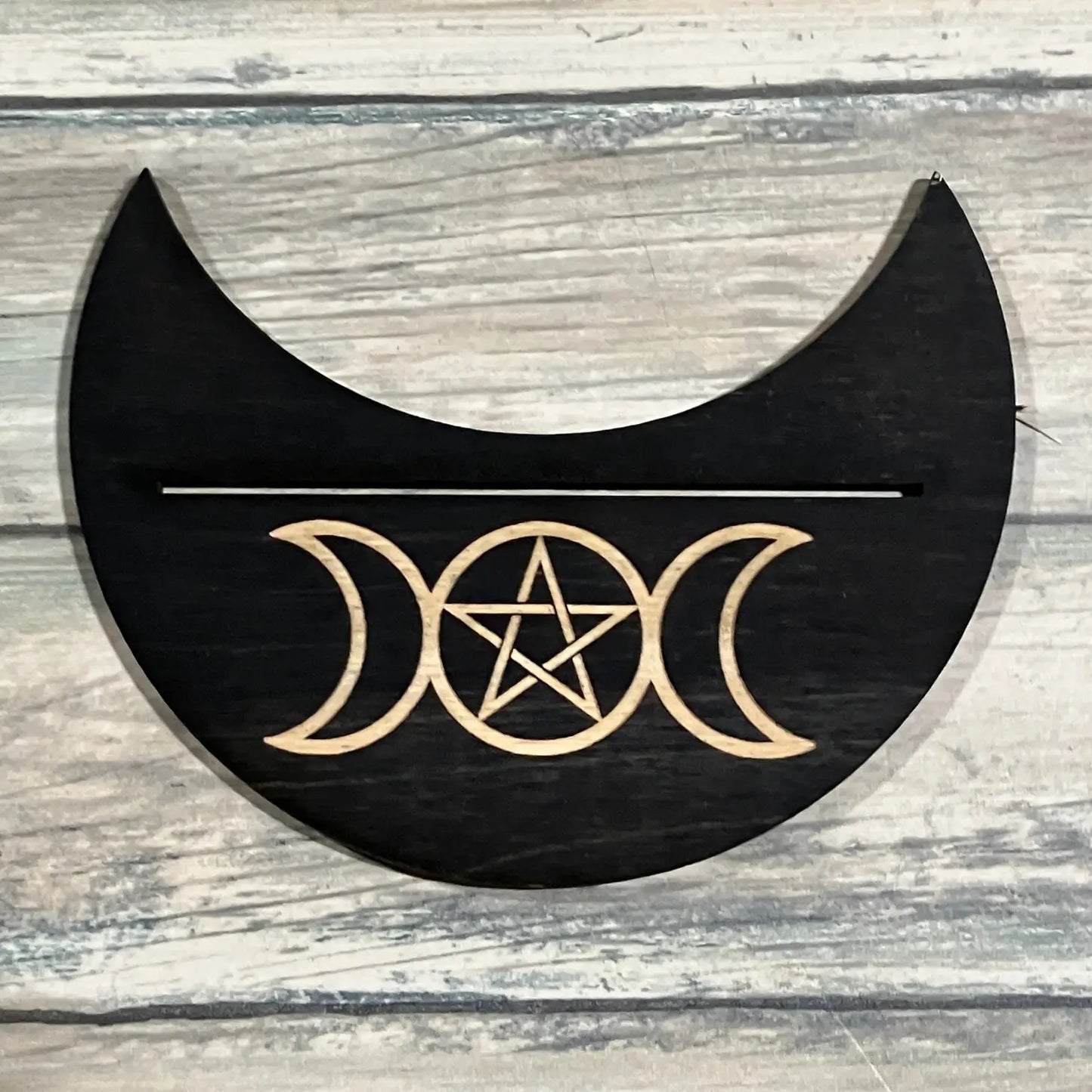 Triple Moon Pentagram Tarot Card Holder - single card moon shape