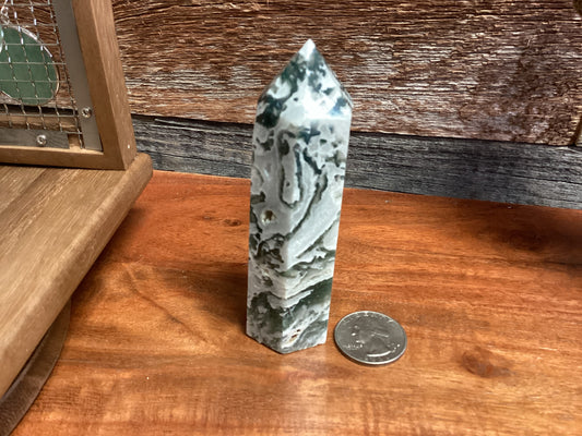 Moss Agate Obelisk Tower - Large