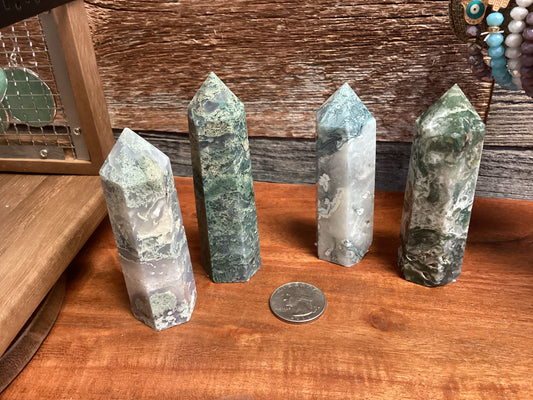 Moss Agate Obelisk Tower - Medium