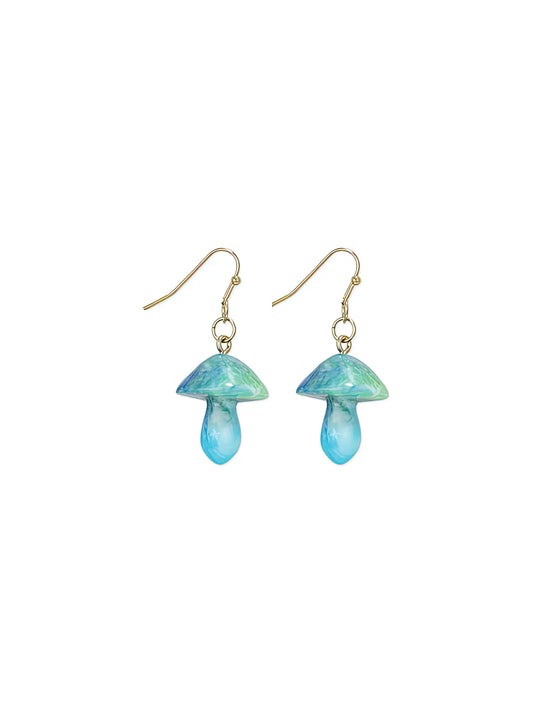 Sky Blue Marbled Mushroom Earrings