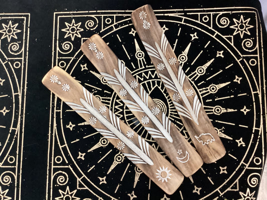 Hand-Carved Wood Incense Burner