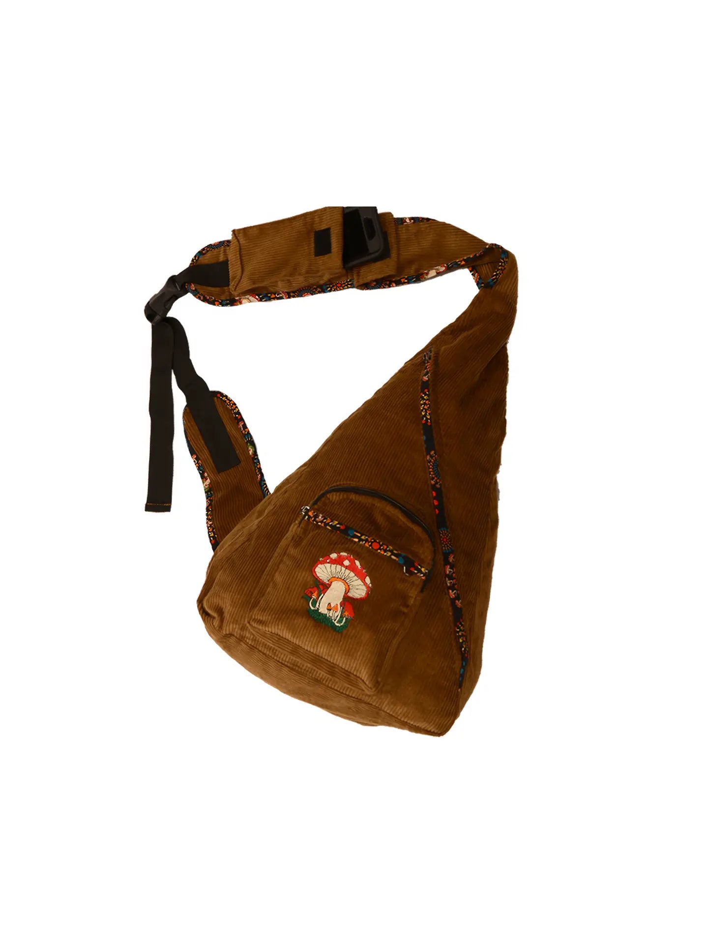 Mushroom Embroidered Corduroy Sling Backpack
