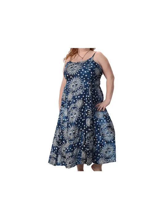 Celestial Star Moon Print Rayon String Dress