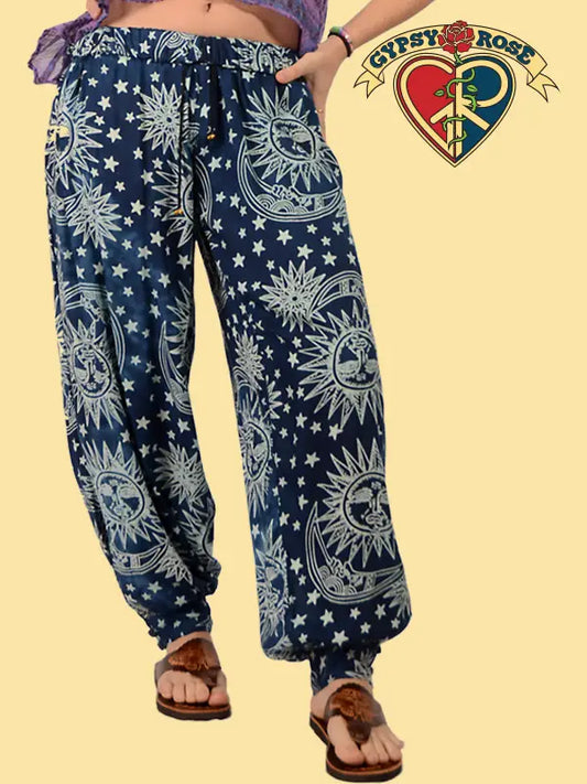 Celestial star moon print harem pants