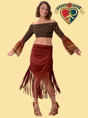 Meadow Walker Off The Shoulder Flare Sleeve Rayon Crop Top