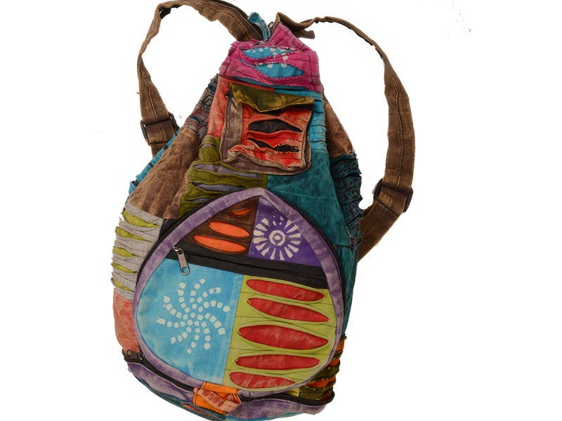 Stonewashed Patchwork Cotton Foldup Backpack