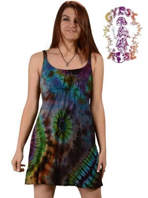 Tie Dye Spandex Blend Short Sundress with Braid Straps