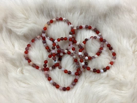Elastic Bracelets - Carnelian/Flower Agate/Strawberry Quartz