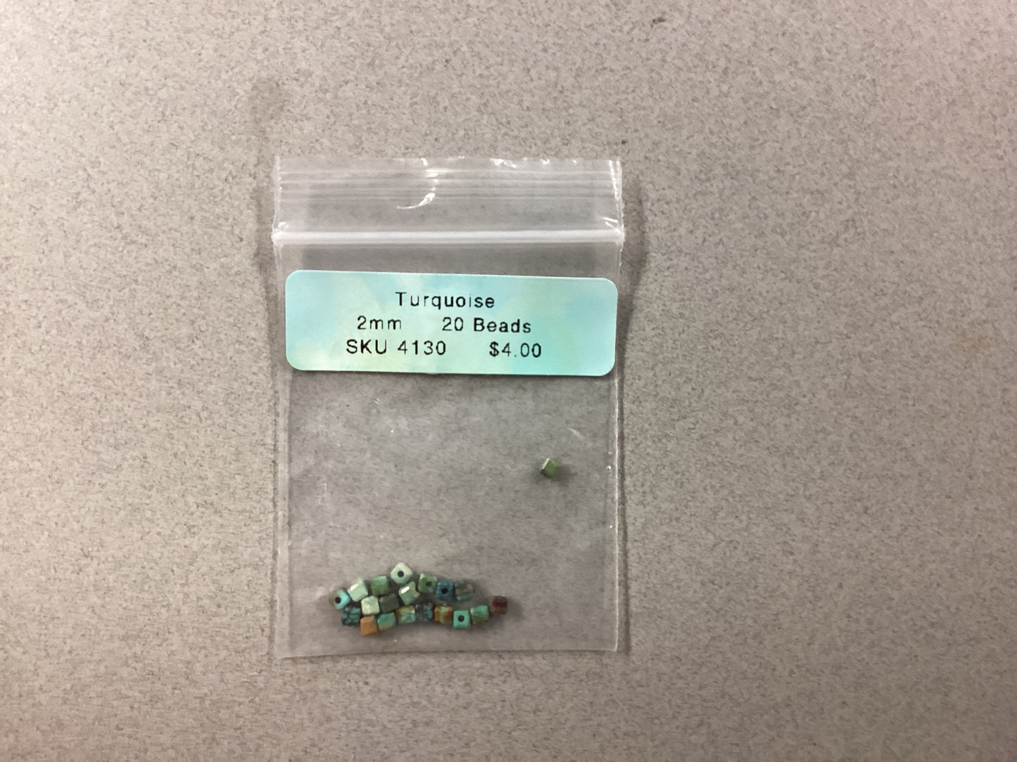 Turquoise 2 mm cube beads 20 beads pack