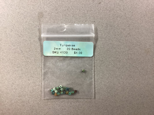 Turquoise 2 mm cube beads 20 beads pack