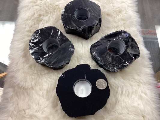 Black Obsidian Glass Candleholder