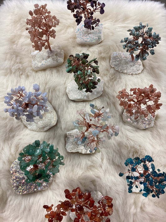 Bonsai Tree with Angel Aura Quartz Cluster Base