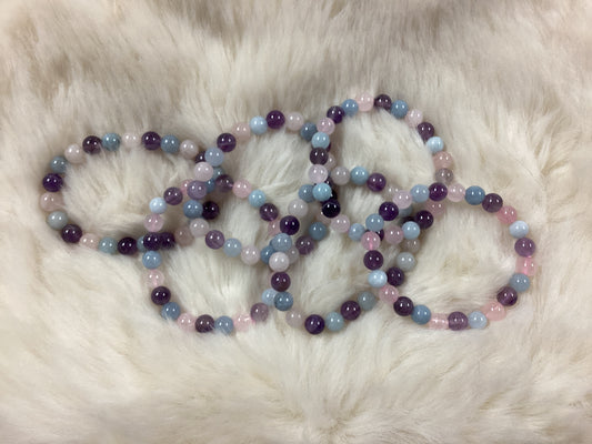 Elastic Bracelets - Amethyst/Rose Quartz/Aquamarine
