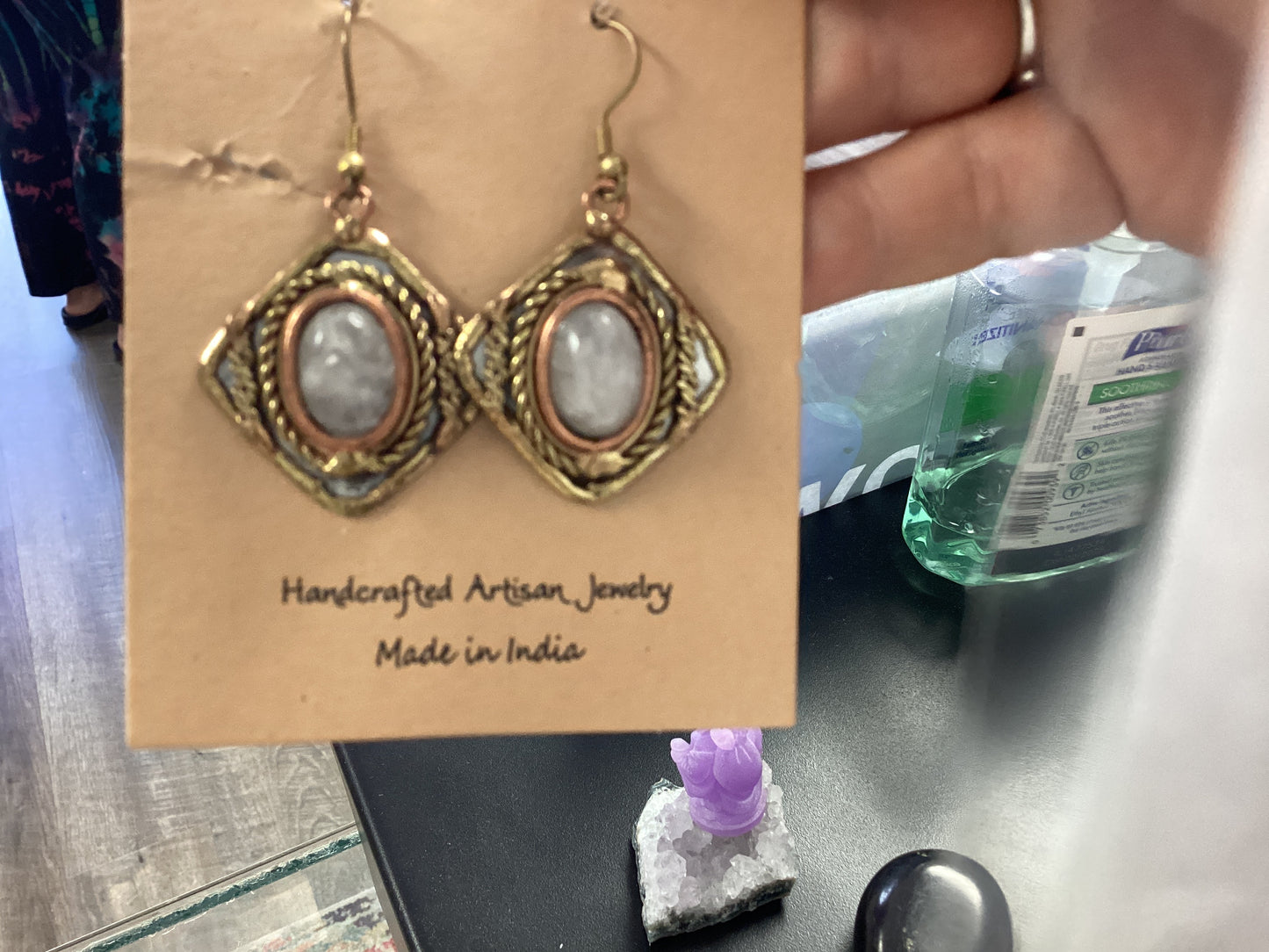 Mixed metal earrings with rose quartz