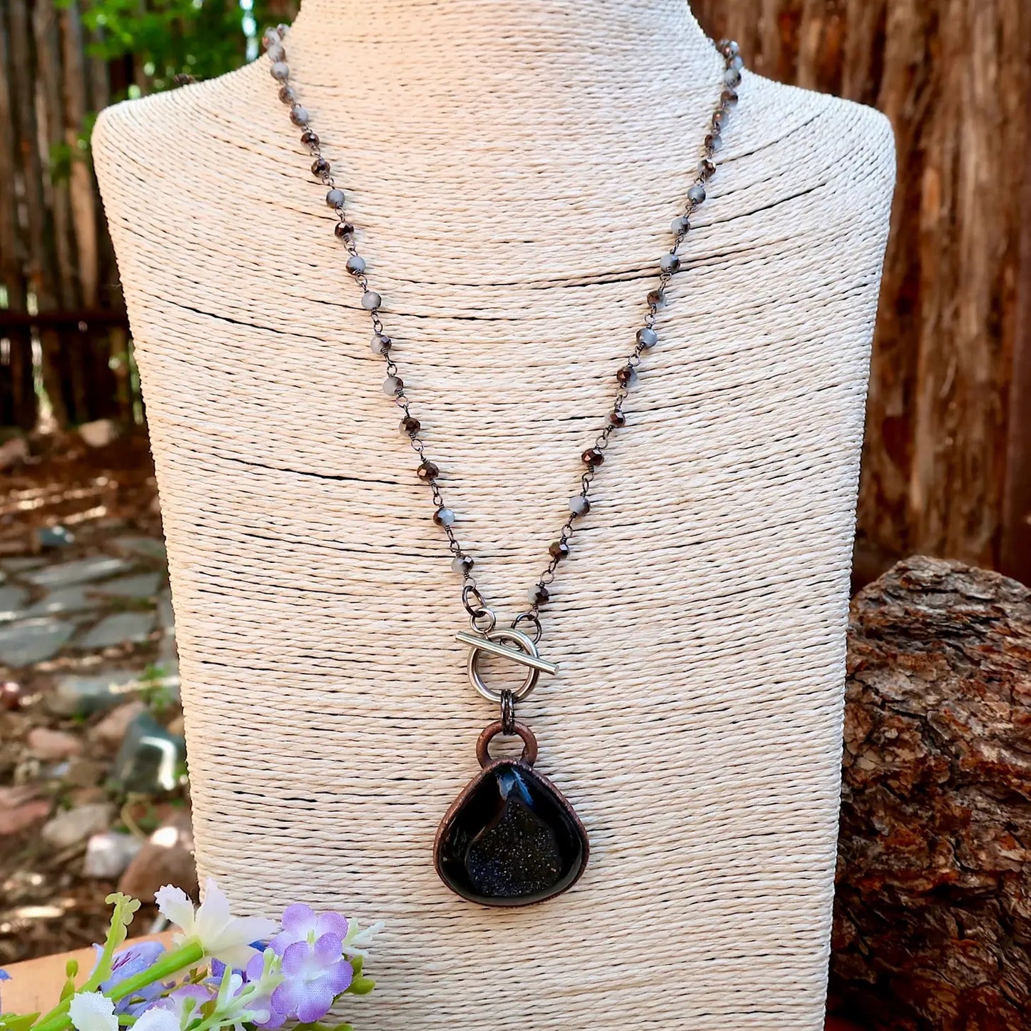 Black Onyx Druzy Personal Power Copper Necklace