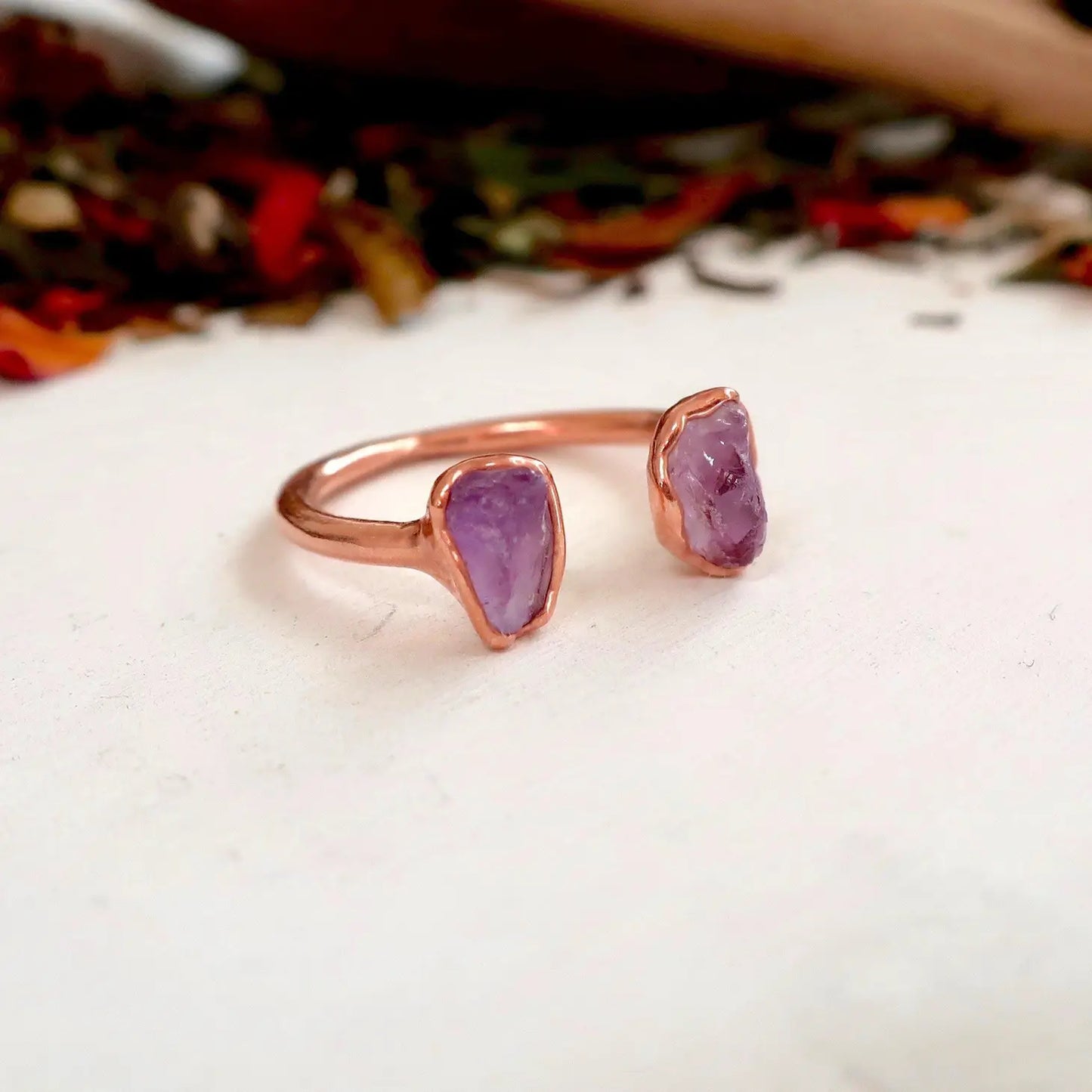 Raw Amethyst Open Copper Ring