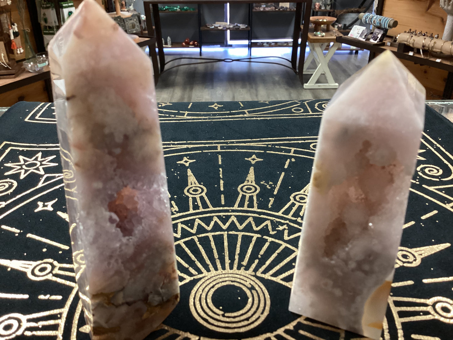 Pink Amethyst with Flower Agate Obelisk Tower - Large