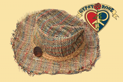 WOODSTOCK BOOGIE WOVEN HEMP HAT WITH WOOD BUTTON
