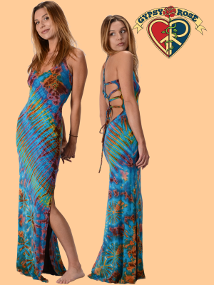 Electric Lady String Back Tie Dye Spandex Blend Maxi Dress