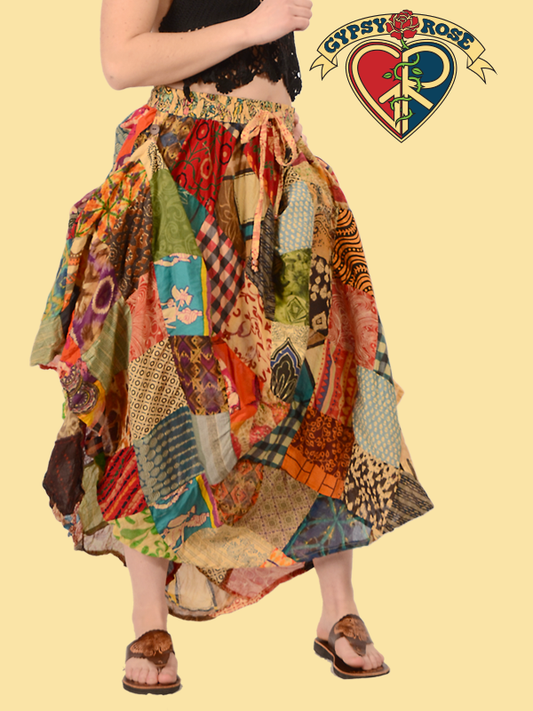 Gypsy Rose - Festy Style Diamond Patchwork Finger Loops Skirt