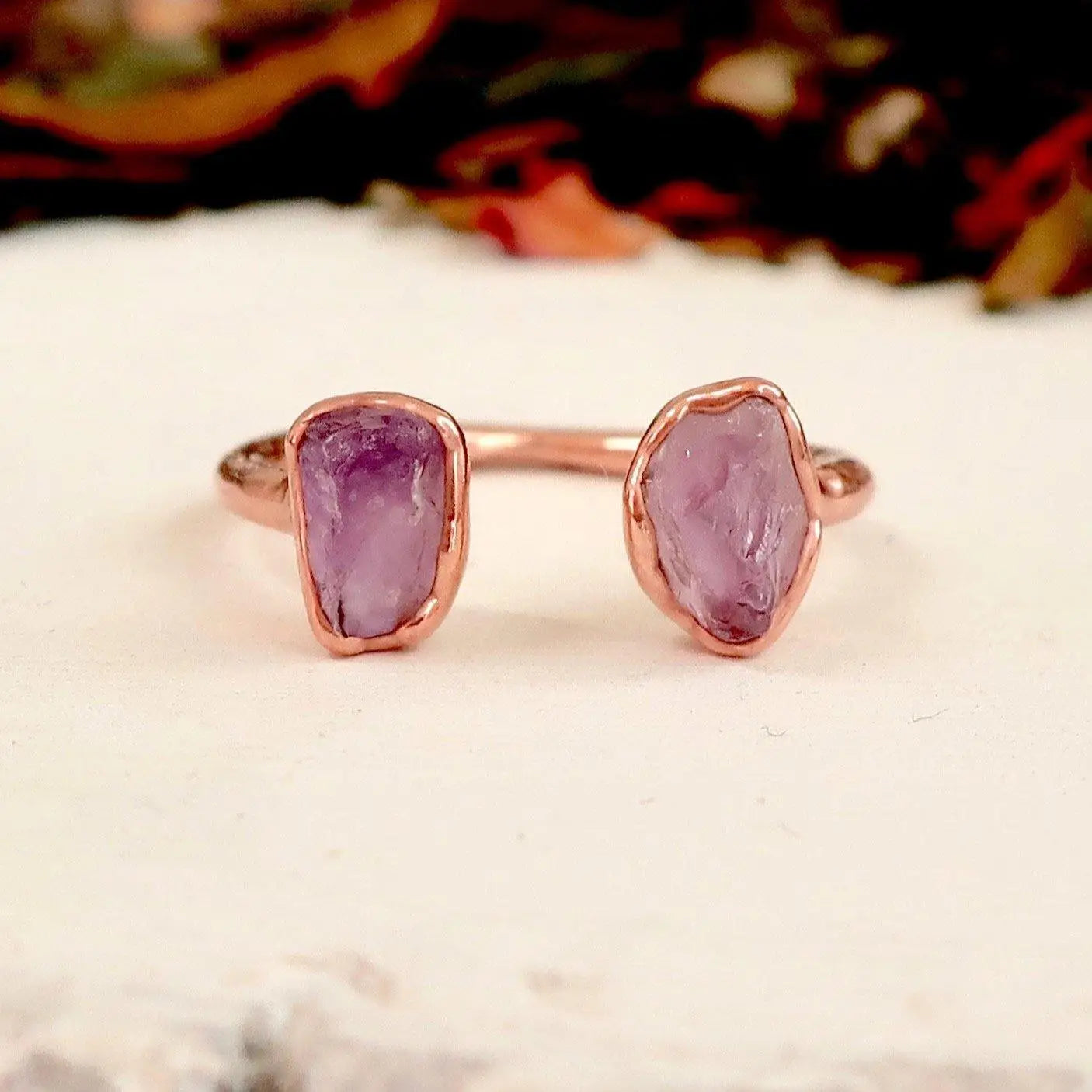 Raw Amethyst Open Copper Ring