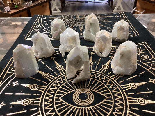 Angel Aura White Druzy Quartz Tower