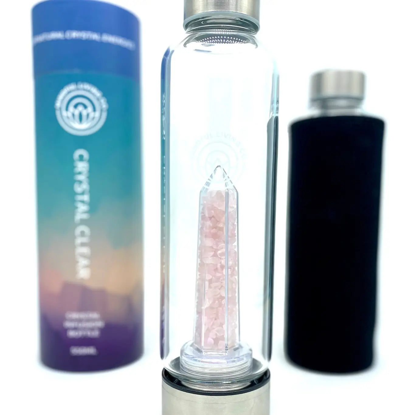 Crystal Clear Water Bottle with Rose Quartz Chips Insert